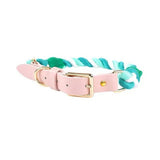 Luxe Royal Pink Leather Rope Dog Collar With Brass Hardware | Dog Collars | pethousekh
