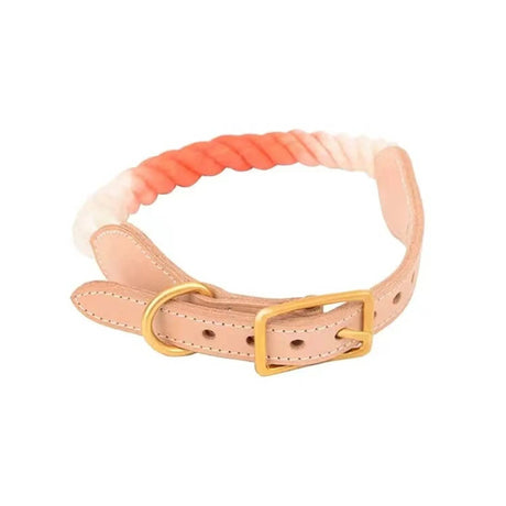 Luxe Royal Pink Leather Rope Dog Collar With Brass Hardware | Dog Collars | pethousekh