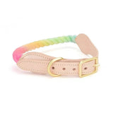 Luxe Royal Pink Leather Rope Dog Collar With Brass Hardware | Dog Collars | pethousekh