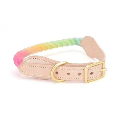 Luxe Royal Pink Leather Rope Dog Collar With Brass Hardware | Dog Collars | pethousekh