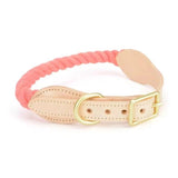 Luxe Royal Pink Leather Rope Dog Collar With Brass Hardware | Dog Collars | pethousekh