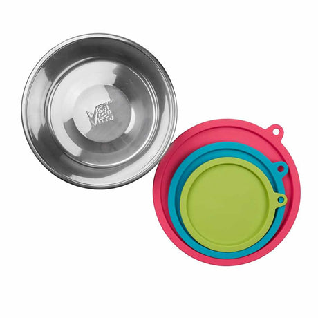 Messy Mutts Stainless Steel Bowl with Silicone Lid, 6pc Set for Easy Storage | Bowls | pethousekh