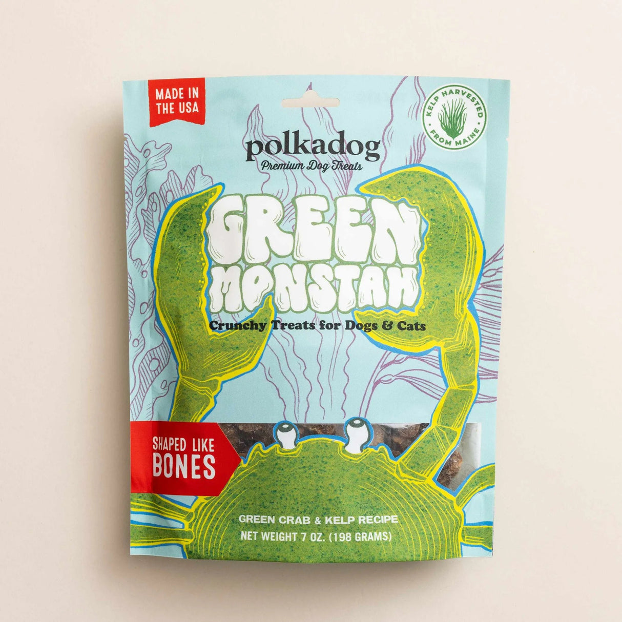 Polkadog Green Monstah Bone Shaped Crunchy Dog and Cat Treats 7oz | Biscuits & Crunchy Treats | pethousekh