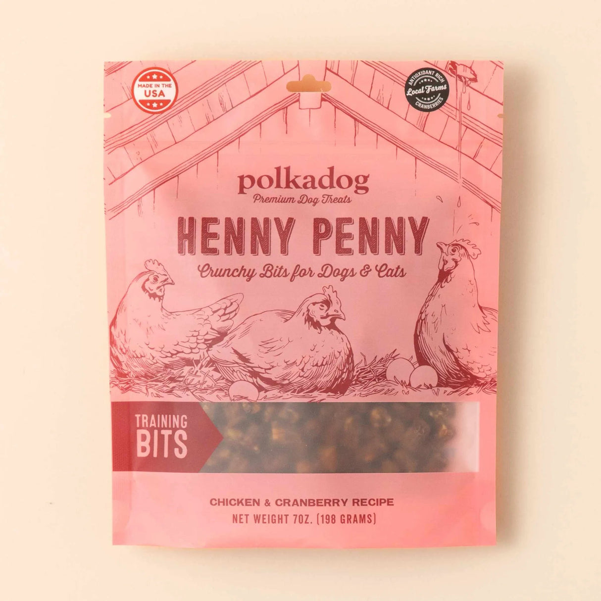 Polkadog Henny Penny Chicken & Cranberry Training Bits Crunchy Dog and Cat Treats 7oz | Biscuits & Crunchy Treats | pethousekh