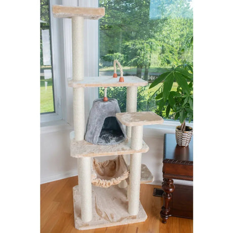 Real Wood 65" Cat Tree With Hammock, Playhouse A6501 | Scratchers | pethousekh