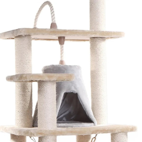 Real Wood 65" Cat Tree With Hammock, Playhouse A6501 | Scratchers | pethousekh