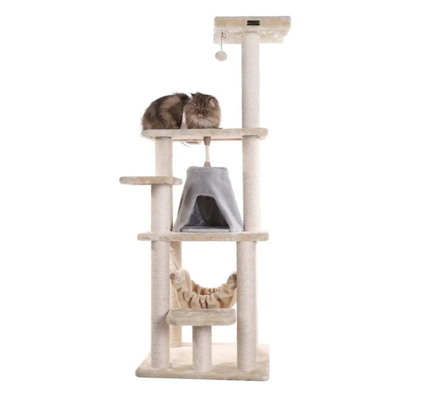 Real Wood 65" Cat Tree With Hammock, Playhouse A6501 | Scratchers | pethousekh