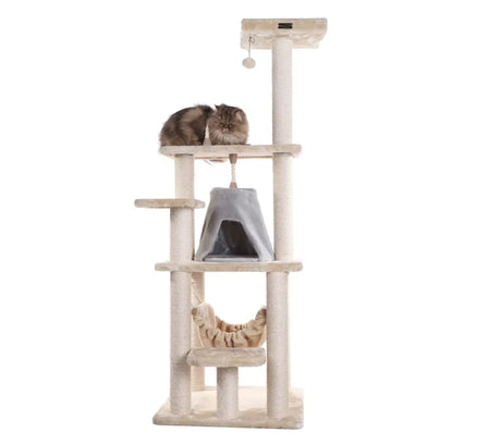 Real Wood 65" Cat Tree With Hammock, Playhouse A6501 | Scratchers | pethousekh