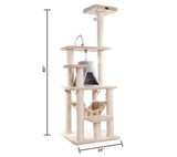 Real Wood 65" Cat Tree With Hammock, Playhouse A6501 | Scratchers | pethousekh