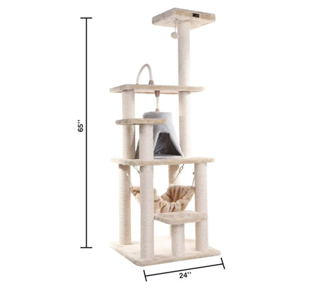 Real Wood 65" Cat Tree With Hammock, Playhouse A6501 | Scratchers | pethousekh