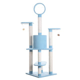 Real Wood 65 - Inch Classic Cat Tree In Sky Blue 5 - Level Condo | Scratchers | pethousekh