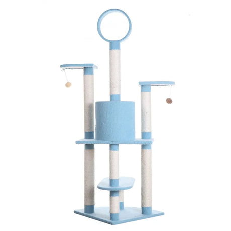 Real Wood 65 - Inch Classic Cat Tree In Sky Blue 5 - Level Condo | Scratchers | pethousekh