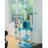 Real Wood 65 - Inch Classic Cat Tree In Sky Blue 5 - Level Condo | Scratchers | pethousekh