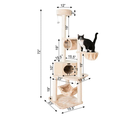 Real Wood 72" H Pet Cat Tower W Lounge Basket, Perch, A7204 | Scratchers | pethousekh