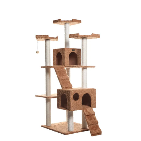 Real Wood 74" Multi - Level Cat Tree Large Cat Play Furniture | Scratchers | pethousekh