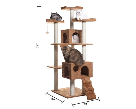 Real Wood 74" Multi - Level Cat Tree Large Cat Play Furniture | Scratchers | pethousekh