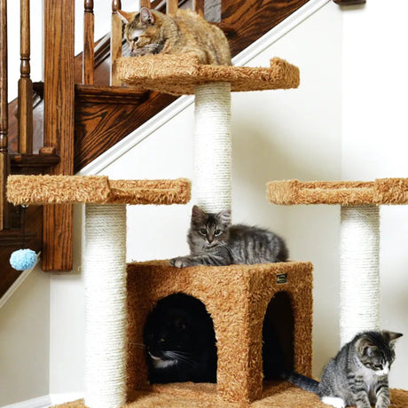 Real Wood 74" Multi - Level Cat Tree Large Cat Play Furniture | Scratchers | pethousekh