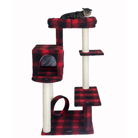 Real Wood B5008 50 - Inch Classic Cat Tree With Veranda, Bench | Scratchers | pethousekh
