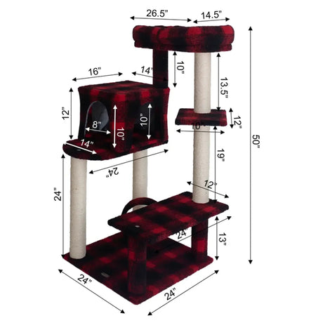 Real Wood B5008 50 - Inch Classic Cat Tree With Veranda, Bench | Scratchers | pethousekh