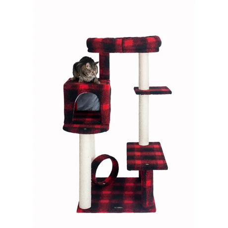 Real Wood B5008 50 - Inch Classic Cat Tree With Veranda, Bench | Scratchers | pethousekh