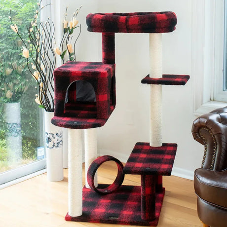 Real Wood B5008 50 - Inch Classic Cat Tree With Veranda, Bench | Scratchers | pethousekh