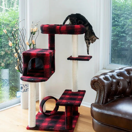 Real Wood B5008 50 - Inch Classic Cat Tree With Veranda, Bench | Scratchers | pethousekh