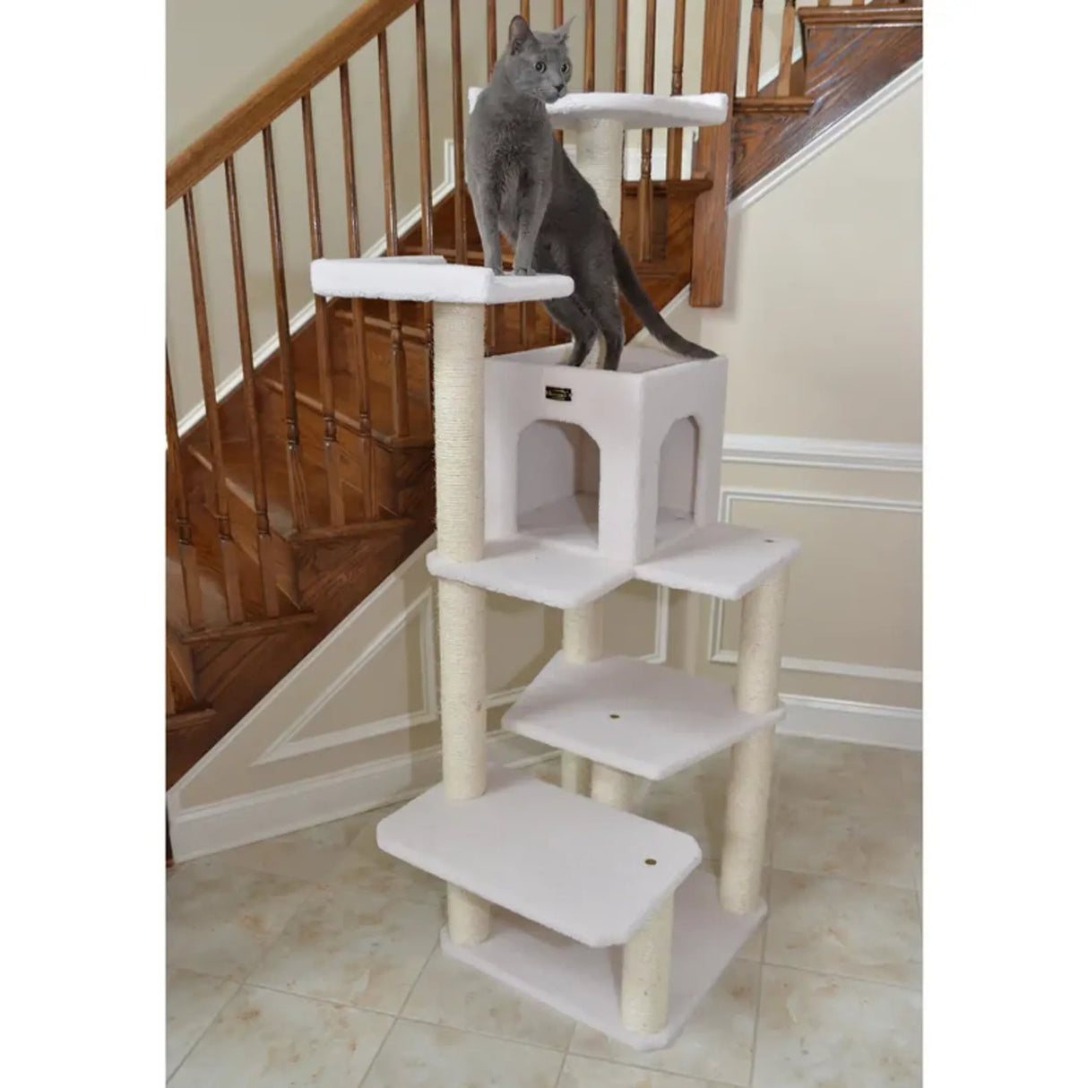 Real Wood B6802 Classic Cat Tree In Ivory 6 Levels Condo | Scratchers | pethousekh
