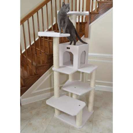 Real Wood B6802 Classic Cat Tree In Ivory 6 Levels Condo | Scratchers | pethousekh