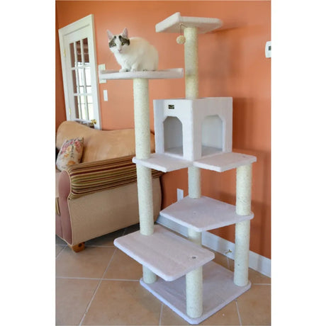 Real Wood B6802 Classic Cat Tree In Ivory 6 Levels Condo | Scratchers | pethousekh