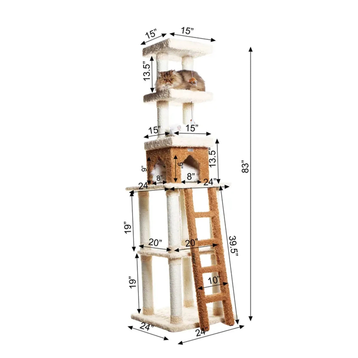 Real Wood Multi - Level Cat Tower X8303 Cat Tree In Beige | Scratchers | pethousekh