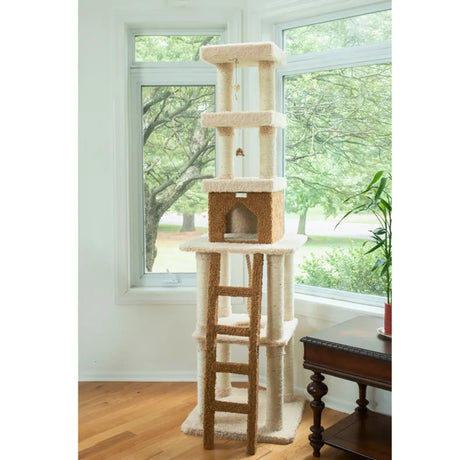 Real Wood Multi - Level Cat Tower X8303 Cat Tree In Beige | Scratchers | pethousekh