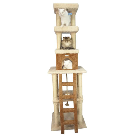 Real Wood Multi - Level Cat Tower X8303 Cat Tree In Beige | Scratchers | pethousekh