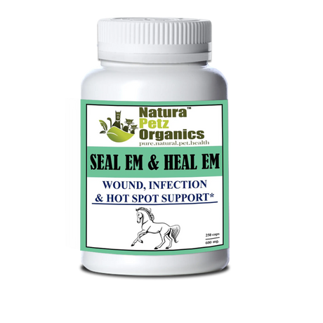 Seal Em & Heal Em Capsules Equine - Wound, Infection Ulcer Bite Bleeding & Hot Spot Support* | Animal Vitamins & Supplements | pethousekh
