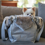 Susan Lanci Designs Platinum Glitzerati Double Nouveau Bow Luxury Carrier with Fur Trim | Pet Carriers | pethousekh