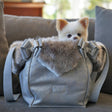 Susan Lanci Designs Platinum Glitzerati Double Nouveau Bow Luxury Carrier with Fur Trim | Pet Carriers | pethousekh