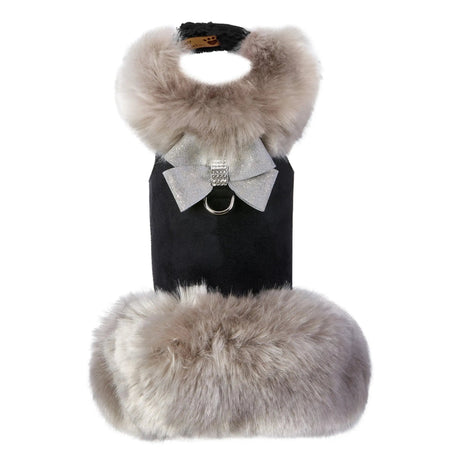 Susan Lanci Designs Platinum Glitzerati Nouveau Bow Silver Fox Faux Fur Coat | Dog Clothes | pethousekh