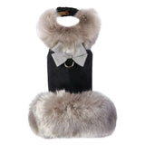 Susan Lanci Designs Platinum Glitzerati Nouveau Bow Silver Fox Faux Fur Coat | Dog Clothes | pethousekh