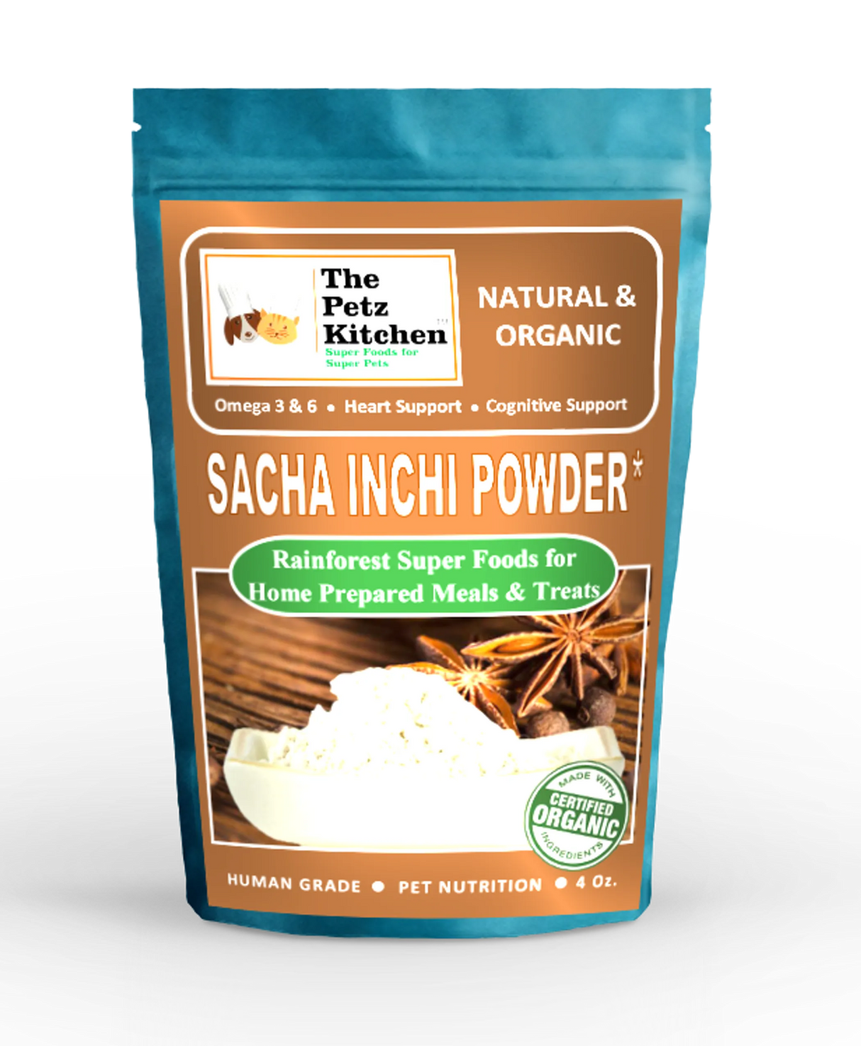 The Petz Kitchen Sacha Inchi Omega 3 & 6 Organic Digestive Support Supplement | Animal Vitamins & Supplements | pethousekh