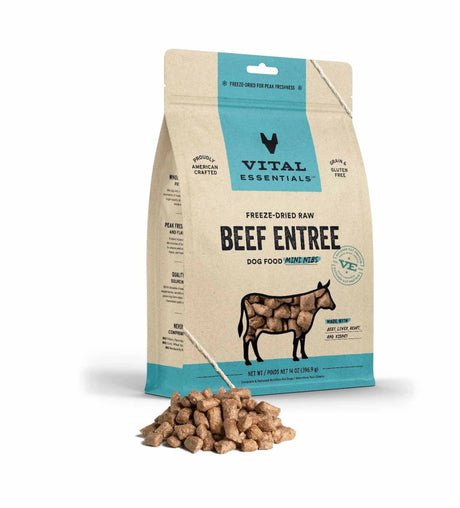 Vital Essentials(R) Freeze - Dried Raw Beef Entree Dog Food Mini Nibs, | Freeze Dried Raw | pethousekh