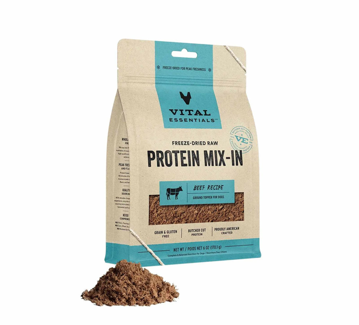 Vital Essentials(R) Freeze - Dried Raw Beef Protein Mix - In Ground Topper for Dogs, 6 oz | Food Toppers | pethousekh