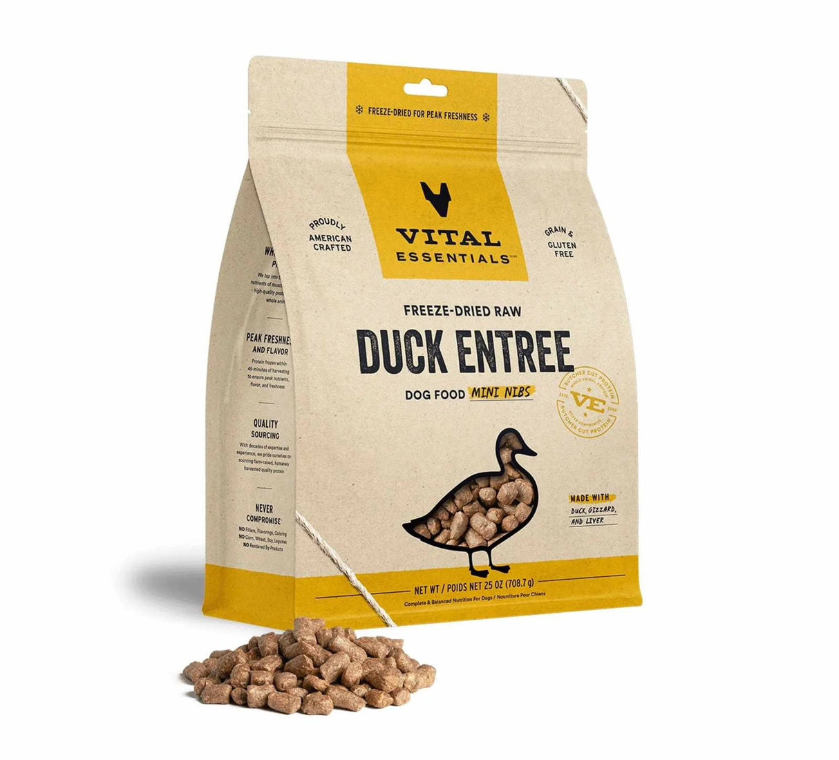 Vital Essentials(R) Freeze - Dried Raw Duck Entree Dog Food Mini Nibs, | Freeze Dried Raw | pethousekh