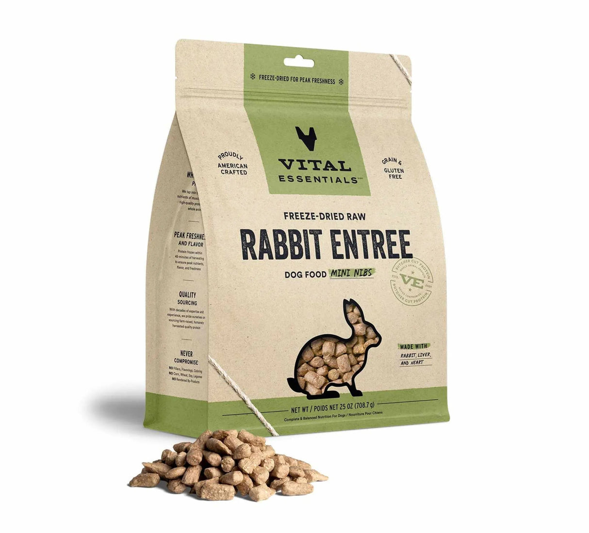Vital Essentials(R) Freeze - Dried Raw Rabbit Entree Dog Food Mini Nibs, | Freeze Dried Raw | pethousekh