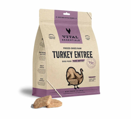Vital Essentials(R) Freeze - Dried Raw Turkey Entree Dog Food Mini Patties, 14 oz | Freeze Dried Raw | pethousekh
